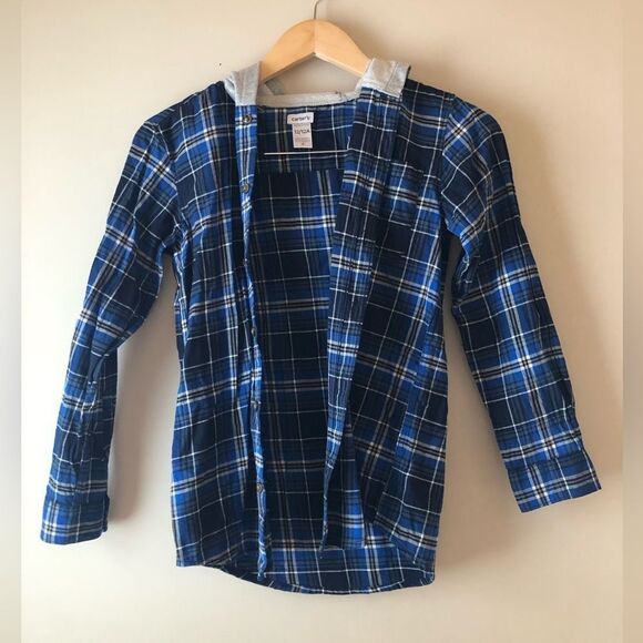 🟡 Carters | Plaid Hooded Button Up - Picture 1 of 4